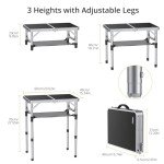 Anbte Folding Camping Table, Aluminum 24" x 16" Adjustable Height Small Folding Table with Carrying Handle, Lightweight, Portable Camping Table Waterproof for Outdoor Indoor Picnic Beach BBQ (Black)