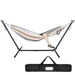 SUPER DEAL Portable 2 Person Hammock with 9FT Hammock Stand, 620 LBS Capacity Adjustable Hammock Bed with Space Saving Carrying Case Included for Camping Garden Backyard Patio Indoor Outdoor