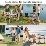 Anbte Folding Camping Table, Aluminum 24" x 16" Adjustable Height Small Folding Table with Carrying Handle, Lightweight, Portable Camping Table Waterproof for Outdoor Indoor Picnic Beach BBQ (Black)