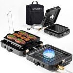 AFFLUENT 2 Burner Propane Camping Stove with Grill and Storage Bag- A Must - Have Camp Stove Propane! Foldable, Featuring Two Adjustable Burners Ideal Portable Camping Stove for Camping & BBQ(Black)