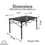 MOUNTAIN SUMMIT GEAR Heavy-Duty Roll-Top Table for Camping - Portable Aluminum-Top Folding Table with Steel Frame by Caddis Sports (Medium)