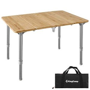 KingCamp Bamboo Adjustable, Anti-UV Portable Folding Table, Picnic, Camping, Three Heights,2-6 People, 23.6x15.7x10.6/15.7in, Yellow_23.6"x15.7", 2 Person
