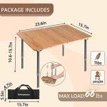 KingCamp Bamboo Adjustable, Anti-UV Portable Folding Table, Picnic, Camping, Three Heights,2-6 People, 23.6x15.7x10.6/15.7in, Yellow_23.6"x15.7", 2 Person