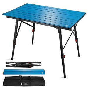 VILLEY Portable Camping Table with Adjustable Legs, Lightweight Aluminum Folding Beach Table with Carrying Bag for Outdoor Cooking, Picnic, Beach, Backyards, BBQ and Party - Blue