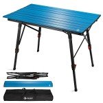VILLEY Portable Camping Table with Adjustable Legs, Lightweight Aluminum Folding Beach Table with Carrying Bag for Outdoor Cooking, Picnic, Beach, Backyards, BBQ and Party - Blue