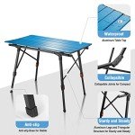 VILLEY Portable Camping Table with Adjustable Legs, Lightweight Aluminum Folding Beach Table with Carrying Bag for Outdoor Cooking, Picnic, Beach, Backyards, BBQ and Party - Blue
