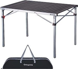 KingCamp Stable Aluminum Folding Portable Table for Outdoor Picnic, Camping, Barbecue and Party, Silver/Black_42.1"x27.6"