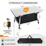 HEYTRIP Folding Camping Table with Storage Bag Roll-Up Aluminum Portable Beach Table Adjustable Height Picnic Table, Grey