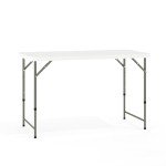 Flash Furniture 4' Rectangular Plastic Folding Event Table with Adjustable Legs and Carrying Handle, Bi-Fold Portable Banquet Table for Indoor/Outdoor Events, White