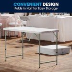 Flash Furniture 4' Rectangular Plastic Folding Event Table with Adjustable Legs and Carrying Handle, Bi-Fold Portable Banquet Table for Indoor/Outdoor Events, White