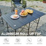 EVER ADVANCED Camping Table, Fold up Lightweight, 4-6 Person Portable Roll up Aluminum Table with Carry Bag for Outdoor, Support Up to 110LBS, Black