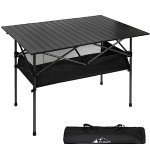 Dr.Quark Camping Table 41.4''x 28.4'' Ultra Compact Aluminum Folding Table With Large Storage Roll Up Portable 4-6 Person Foldable Camp Table and Carry Bag