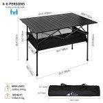 Dr.Quark Camping Table 41.4''x 28.4'' Ultra Compact Aluminum Folding Table With Large Storage Roll Up Portable 4-6 Person Foldable Camp Table and Carry Bag