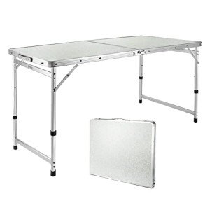 VILLEY 4 Feet Folding Camping Table, Portable Lightweight Outdoor Table with Aluminum Adjustable Legs for Travel Picnic Cooking Beach