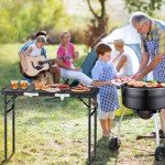 Anbte Folding Camping Table with Storage Net, 3ft Camping Table Aluminum Folding Table with 3 Adjustable Height Max 27.5 Inch Picnic Table Portable Table for Outdoor Backyard BBQ, Pure Black