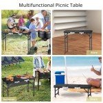Anbte Folding Camping Table with Storage Net, 3ft Camping Table Aluminum Folding Table with 3 Adjustable Height Max 27.5 Inch Picnic Table Portable Table for Outdoor Backyard BBQ, Pure Black