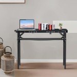 Anbte Folding Camping Table with Storage Net, 3ft Camping Table Aluminum Folding Table with 3 Adjustable Height Max 27.5 Inch Picnic Table Portable Table for Outdoor Backyard BBQ, Pure Black