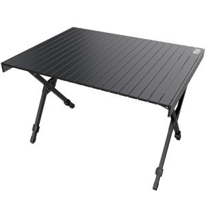 TIMBER RIDGE Folding Camping Table Adjustable Height, 4-6 Person Lightweight Aluminum Roll-up Table for Camping Outdoor Picnic BBQ Backyard Party Support 220 lbs, Black