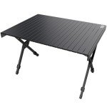TIMBER RIDGE Folding Camping Table Adjustable Height, 4-6 Person Lightweight Aluminum Roll-up Table for Camping Outdoor Picnic BBQ Backyard Party Support 220 lbs, Black