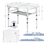 Sportneer Camping Table: Adjustable Height Small Folding Table 23.6" L x 15.7" W 3 Height with Mesh Layer - Compact & Portable Camping Essentials for Outdoor Camp Garden Picnic BBQ Dining Cooking