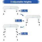 Sportneer Camping Table: Adjustable Height Small Folding Table 23.6" L x 15.7" W 3 Height with Mesh Layer - Compact & Portable Camping Essentials for Outdoor Camp Garden Picnic BBQ Dining Cooking