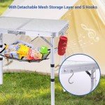 Sportneer Camping Table: Adjustable Height Small Folding Table 23.6" L x 15.7" W 3 Height with Mesh Layer - Compact & Portable Camping Essentials for Outdoor Camp Garden Picnic BBQ Dining Cooking