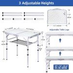 Sportneer Camping Table: Adjustable Height Small Folding Table 23.6" L x 15.7" W 3 Height with Mesh Layer - Compact & Portable Camping Essentials for Outdoor Camp Garden Picnic BBQ Dining Cooking
