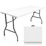 Camp Solutions Plastic Folding Table, 5 FT Folding Table, Plastic Portable Tables for Dining Parties Card Picnic Camping, Granite White