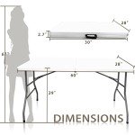 Camp Solutions Plastic Folding Table, 5 FT Folding Table, Plastic Portable Tables for Dining Parties Card Picnic Camping, Granite White