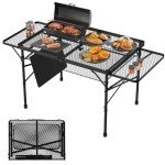 WildFinder Folding Table with 2 Wing Panels, 3x2 FT Camping Table with Mesh Desktop,Height Adjustable Folding Grill Table with Mesh Bag,Portable Outdoor Table for Picnic,Camping,BBQ,Beach(Black)