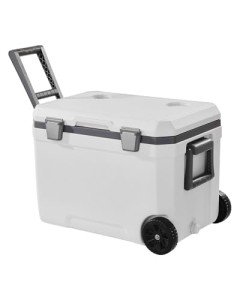 VEVOR Portable Cooler, 45 QT Wheeled Camping Cooler with Ice Retention, Heavy-Duty Handles and Cup Holder, Lightweight Rigid Material Insulated Portable Design, for Family Picnics and Long Trips