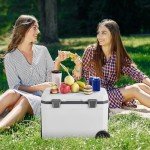 VEVOR Portable Cooler, 45 QT Wheeled Camping Cooler with Ice Retention, Heavy-Duty Handles and Cup Holder, Lightweight Rigid Material Insulated Portable Design, for Family Picnics and Long Trips