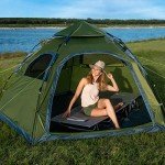 Moon Lence Instant Pop Up Family Camping Tent - 4-5 Person Portable Automatic Tent - Waterproof Windproof for Camping, Hiking, Mountaineering