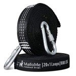 MalloMe XL Hammock Straps for Trees - Hammock Tree Straps Set 2000+ LBS Heavy Duty 40 Loops & 100% No Stretch Suspension System Kit - Camping Hammocks Accessories | 2 Carabiners | 12 Feet Black