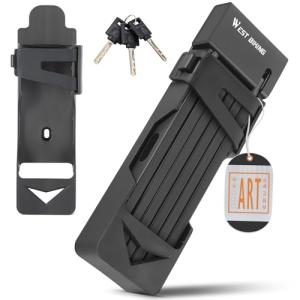 ICOCOPRO Folding Bike Lock with 3 Keys, 2.8 FT Bicycle Lock Compact Bike Locks Anti Theft, High Security Scooter Bike Lock Combination, Heavy Duty Bike Chian Lock with Bracket (Black-2)