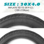 BALINGE E Bike Fat tire 20 x 4 2 Pack Heavy Duty High-Performance Wear-Resistant E-Bike Mountain Snow Bike Tire ，Fat Bike Tires，20x4.0 Fat tire，Black，2 Tires 2 Tubes 2 levers