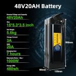 CXZCXZ 48V Ebike Battery 250W/350W/500W/700W/900W/1000W Lithium Battery for Folding Electric Bikes,Ebike Replacement Batteries with 2A Fast Charger,Safety Lock. (48V 20AH (with Charger)