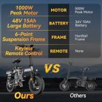 DTTZH 1000W Folding Electric E Bike for Adults, 28MPH Commuter 14" Folding Ebike, 750W Motor Foldable Electric E-Bike, 48V 15Ah Removable Battery UL 2849 Certified, 60 Miles PAS Range (Black)