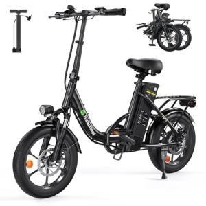 isinwheel U4 16" Folding E Bike for Adults Electric Bike with Suspension, 10.4Ah Battery, 500W Motor, 19mph Top Speed, Step Through Adult Electric Bicycles, Mini Commute Ebike for Adults and Teens