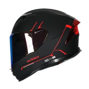HAX Force Aerodynamic Full Face Helmet for Street & E-Bikes DOT & ECE Certified - Enhanced Dual Visor, Adult Size, Pinlock Ready Matte Black Red M