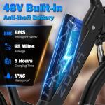 ZDZA ElectricBikeforAdults26'',1200WPeakMotor,65MilesMaxRangeEBikeforAdultswith7-Speed,48VRemovableBattery,FrontSuspension,AdultElectricBicycleforCommuteBeachSnow