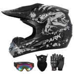 SPARK Youth Kids Dirt Bike Helmets - Lightweight & Vented, Full Face, 4Pcs Set with Gloves, Goggles & Mask for Ages 5-14 (Motocross ATV Off-Road) DOT Approved (Dino Grey, Medium)
