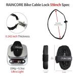 RAINCORE Light Weight Bike Cable Lock for Heavy Duti Anti Theft - 59inch (150cm) - 0.4lb (184g) - Bike Chain Lock with Chain Cutter Proof Fiber - Patented Korea - Security Cable (59 incehs)