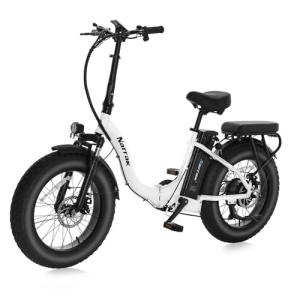 NARRAK Fat Tire Folding Electric Bike, 48V & 624Wh Lithium Removable Battery, Peak 1100W Brushless Motor, Max Speed 20Mph, M5 Large LCD Display, Suspension, Step-Over/Thru Frame (Step-Thru White)