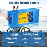 CXZCXZ 24V10AH Ebike Battery, Lithium Battery Pack with 20A BMS,T-Plug,2A Charger, Compatible with E-Bikes, Scooters, ATVs, Motorcycles and More 200-500W Systems