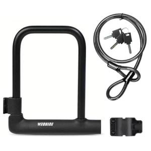 Bike U Lock with 4ft Security Cable 14mm Shackle, Bike Lock with 3 Keys and Mounting Bracket, Bicycle U-Locks Perfect for Road, Mountain, and Electric Bikes,Bicycle Lock