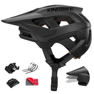 KINGBIKE MTB Helmet with Adjustable Visor Camera Mount NTA-8776 E-Bike Certified Mountain Bike Helmet for Men Women Adults Downhill Cycling (Matte Black, L)