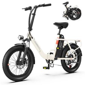 INVANTI Folding Electric Bike, Peak 1000W Ebikes for Adults, 25Mph Top Speed 45Miles 20" Step-Thru Fat Tire Electric Bike for All Terrains with Rear Rack,7-Speed,Front Suspension,UL2849 Certified