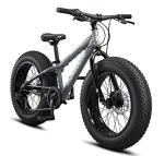 Mongoose Argus ST Fat Tire Mountain Bike for Kids Boys Girls, 20-Inch Wheels, Mechanical Disc Brakes, 10.5-Inch Steel Hardtail Frame, 7-Speed, Grey