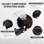 TRIANGLE Full Face Motorcycle Helmets,Off-Road Motocross Helmet for Men & Women,Dual Visor with Internal Tinted Sunshield,Open Face 3/4 Adult Racing Helmet DOT Approved(Black,L)